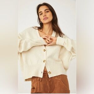 Free People Cream Chunky Knit Cardigan